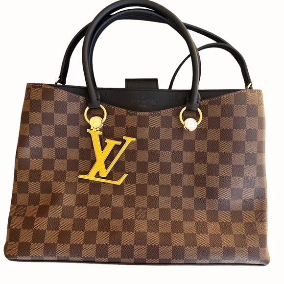 Louis Vuitton Riverside Damier Ebene Satchel Shoulder Bag Brown Black Orange - Picture 5 of 10